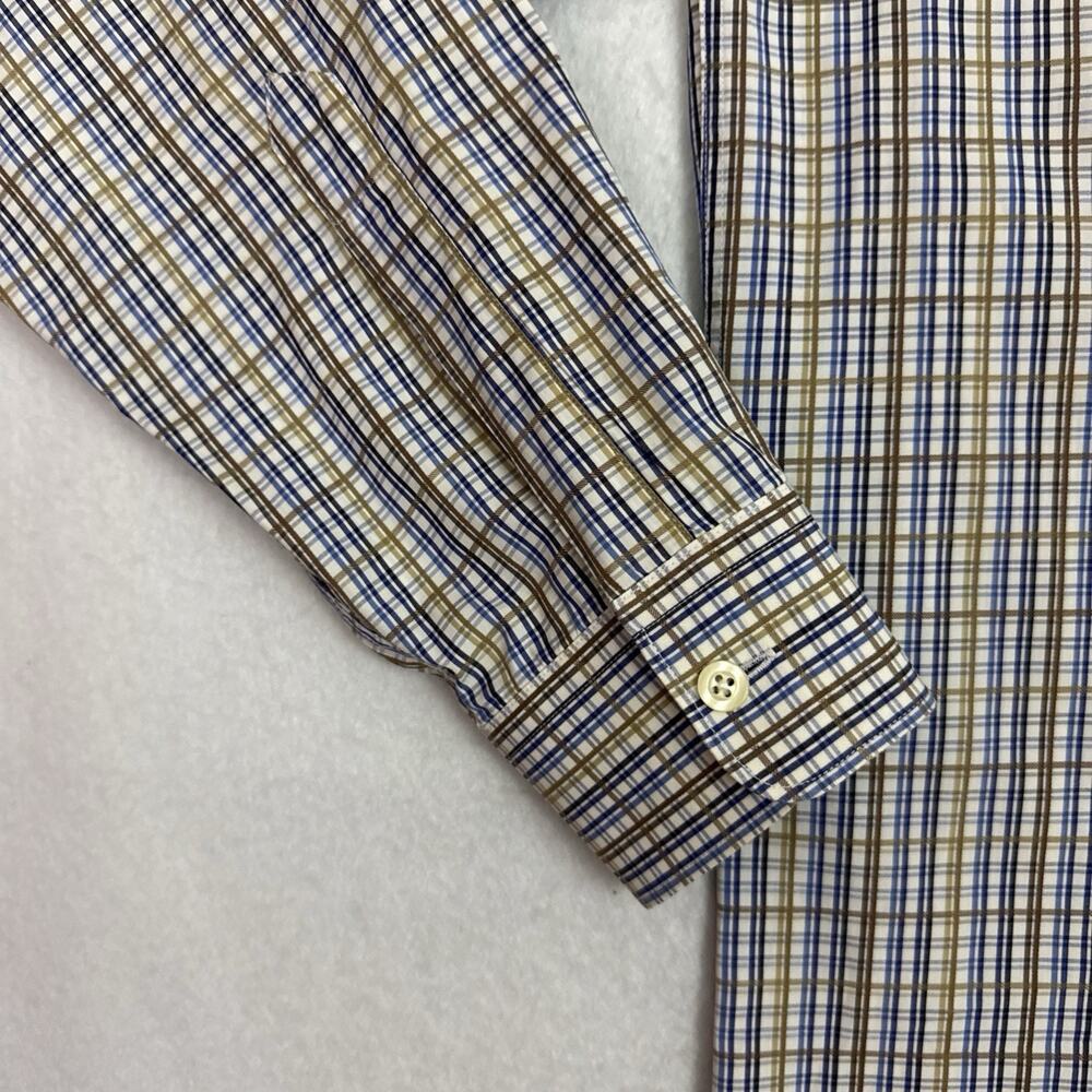 Ermenegildo Zegna Dress Shirt Mens XL Blue Brown Plaid Button Front Cotton - Picture 9 of 11